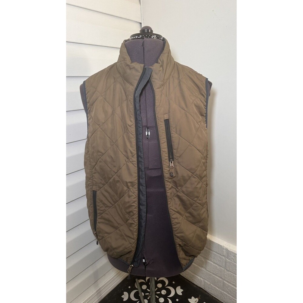 Free Country Men's Vest Large Bark Brown Diamond Quilted Lightweight Zip Pockets
